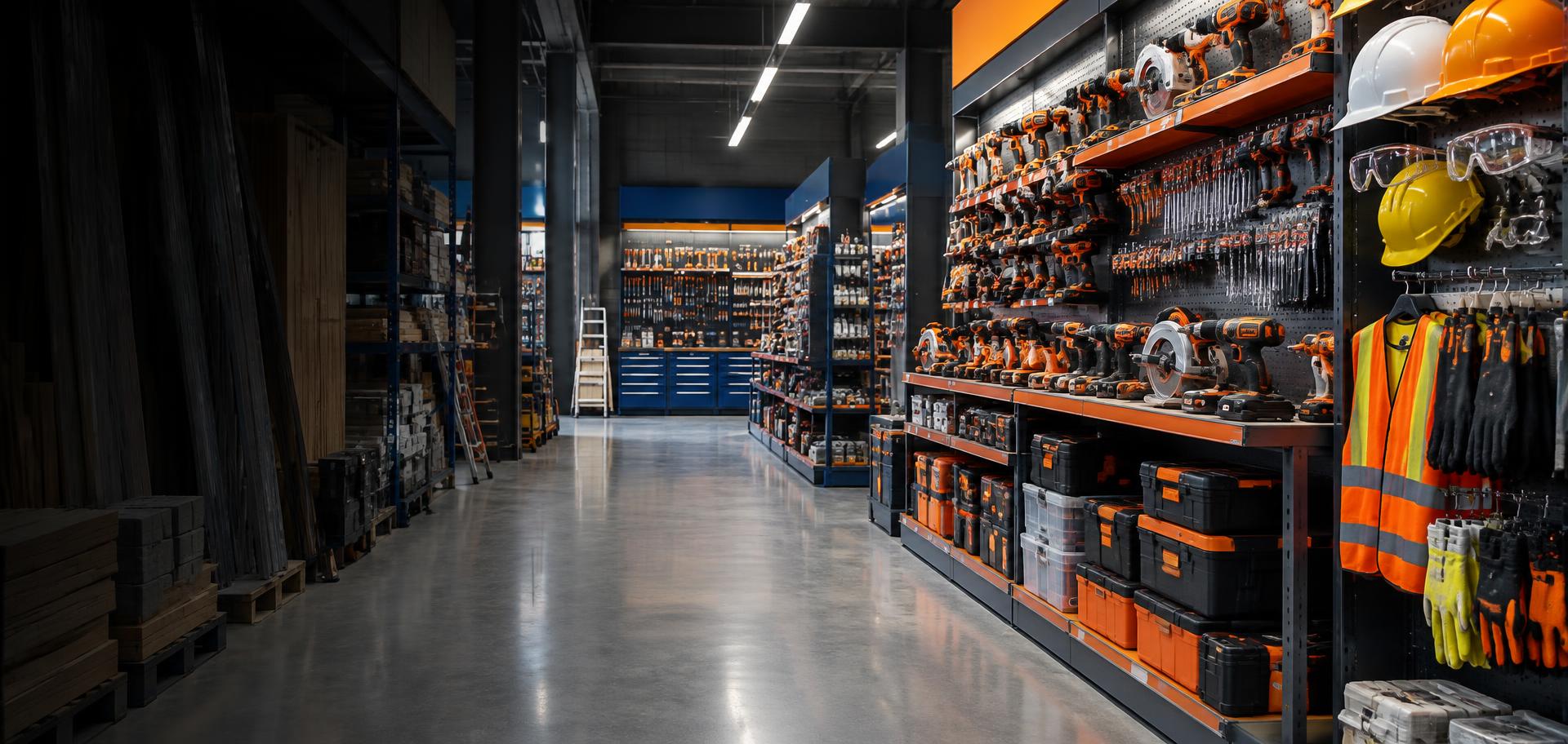 Pasillo de herramientas y equipos para construcción